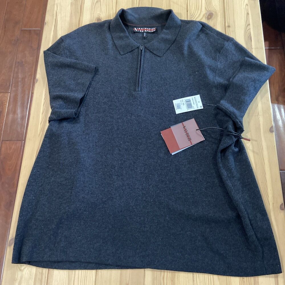 $375 Mens VAYDER "Arnold" 1/4 Zip Polo Shirt Sweater Black 2XL